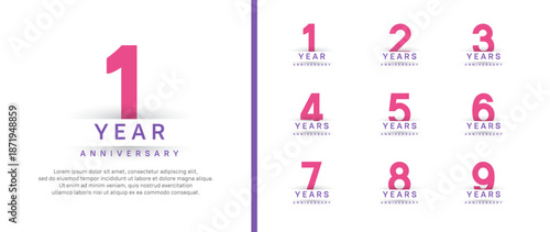 set of anniversary logo style. vector design pink color for celebration