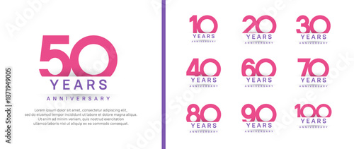 set of anniversary logo style. vector design pink color for celebration