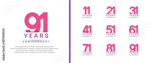 set of anniversary logo style. vector design pink color for celebration