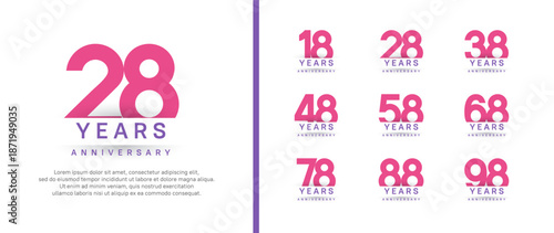 set of anniversary logo style. vector design pink color for celebration