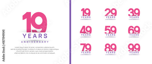 set of anniversary logo style. vector design pink color for celebration