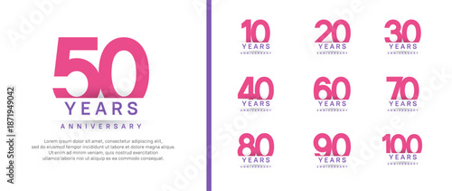 set of anniversary logo style. vector design pink color for celebration