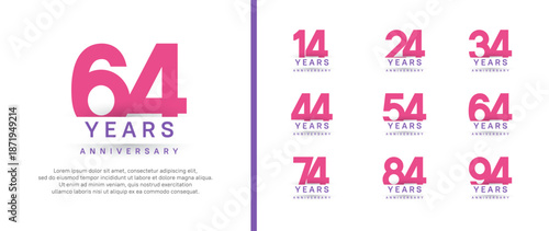 set of anniversary logo style. vector design pink color for celebration