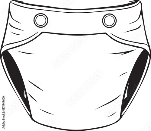 Baby Diaper Pampers Hand-drawn Sketch Drawing Vector Illustration, Line Linear Symbol Engraving Coloring Book, Black and White Isolated