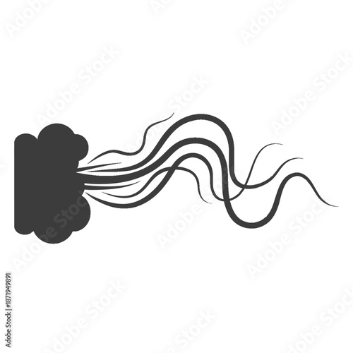 Stylized black silhouette of a jellyfish with flowing tentacles, ideal for marine-themed designs, educational materials, and creative projects emphasizing ocean life.