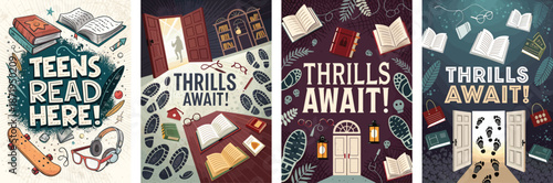 Exciting book fair poster collection for thriller fans with captivating designs and quotes