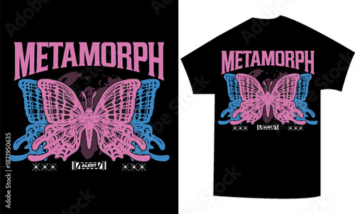 Fotografie Metamorph butterfly t-shirt design with retro urban style