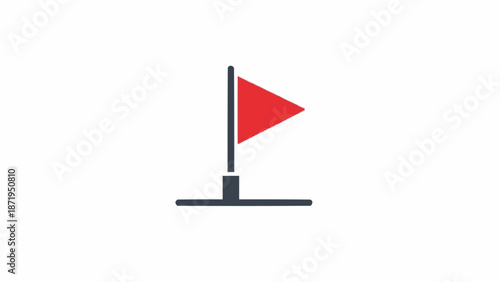 Red flag on a black stand.