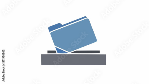Blue credit card on gray base.