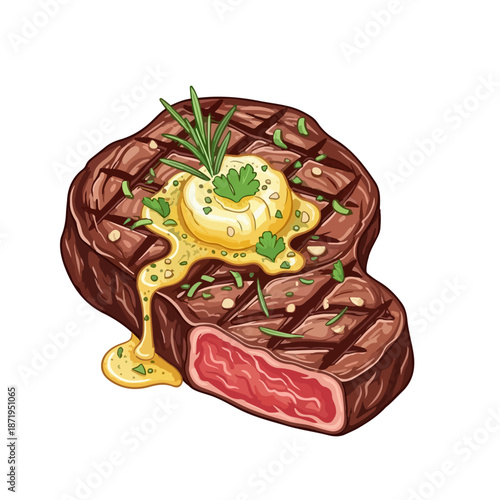 Grilled Steak with Garlic Butter Vector