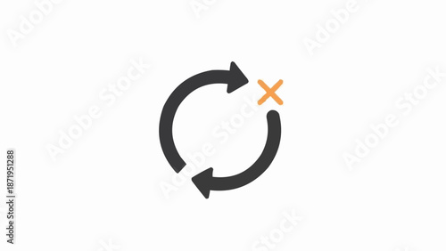 Black Circular Arrows with Orange X.