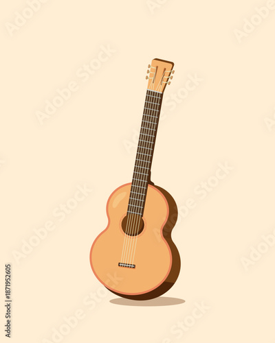 Acoustic guitar. Musical instrument for music apps and websites. Minimalistic illustration in trendy colors. Musical concept.