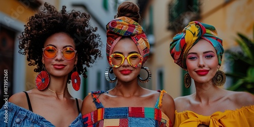 Vibrant Women in Colorful Outfits and Sunglasses