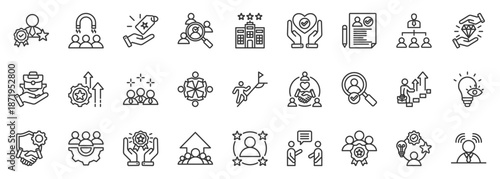employer branding icon set collection in outline style. icon pack contain branding, identity, reputation, values, culture, talent, attract, hiring, loyalty, engage icon