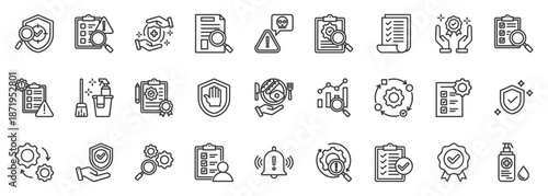 haccp icon set collection in outline style. icon pack contain hazard, control, safety, quality, check, inspect, hygiene, critical, verify, risk icon