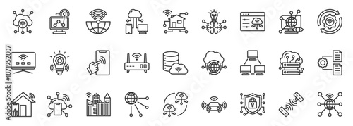 internet of things icon set collection in outline style. icon pack contain sensor, device, cloud, connect, network, smart, smart city, automate, control, monitor icon