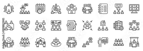 meeting icon set collection in outline style. icon pack contain health, care, doctor, nurse, hospital, medical, clinic, patient, treatment, card icon