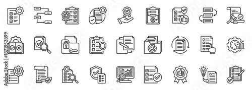 sop icon set collection in outline style. icon pack contain procedure, standard, guideline, compliance, protocol, workflow, policy, process, instruction, checklist icon