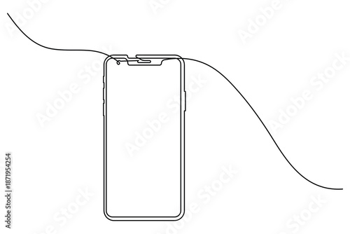 Abstract single line art modern illustration of a sleek smartphone device screen
