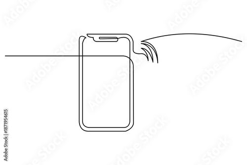 Minimal continuous one line drawing illustration smartphone with wireless signal waves