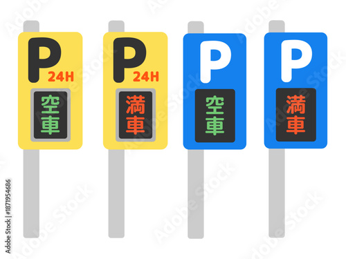 駐車場の電光表示（満車・空車）イラストセット