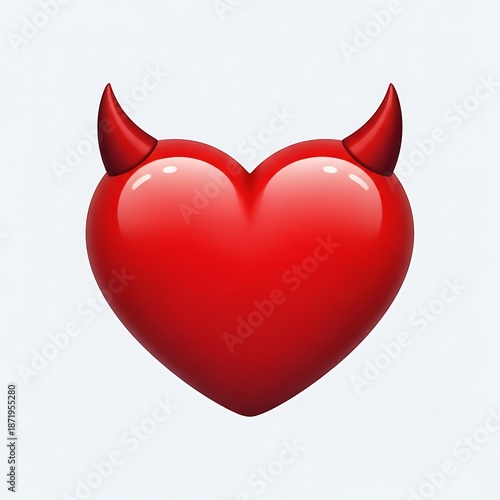 Red heart with devil horns on white background