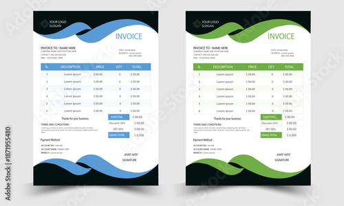 Modern Minimalist Business Invoice Template with Professional Corporate Layout Clean Editable Billing Form Design for Freelancers and Small Business Agencies.