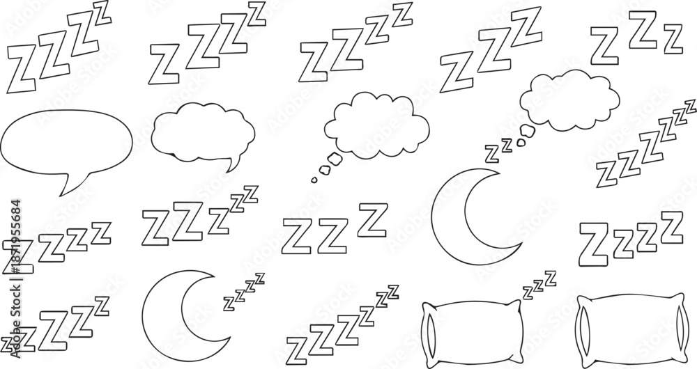 Fototapeta premium Sleep and Dream Vector Icon Set with Pillows Moons and Comic Thought Bubbles for Nighttime Design