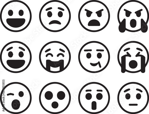 Set of funny cartoon faces with exaggerated expressions, isolated on a white background. Perfect for comics, stickers, children’s designs, apps, emojis, and playful illustrations.