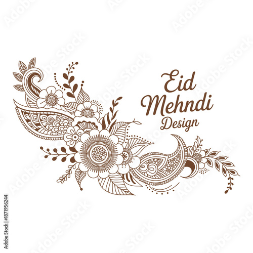 Tableau sur toile Elegant eid mehndi design elements with floral patterns and ornate details on wh