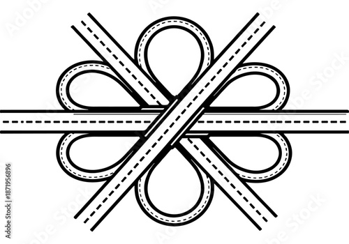 Top-down View Illustration of a Complex Highway Interchange and Transportation Infrastructure, Symbolizing Connectivity and Urban Development