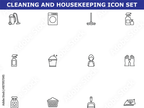 A comprehensive set of cleaning and housekeeping icons for organization and maintenance