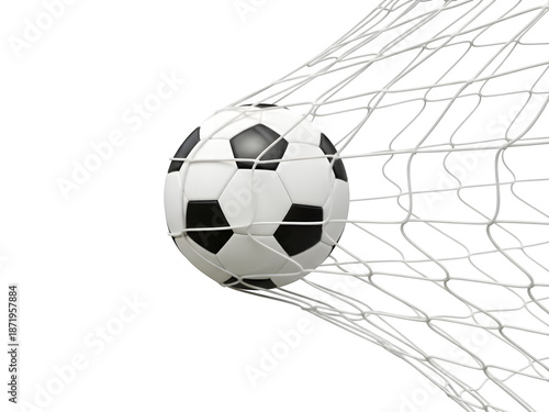 Soccer Ball in Net Isolated on White or Transparent Background