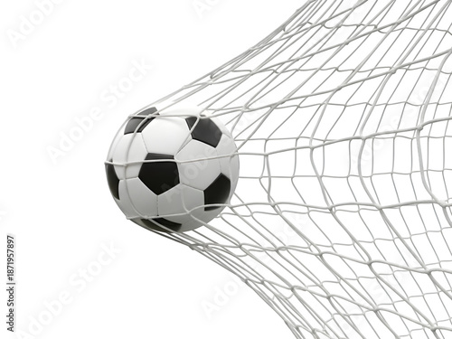 Soccer Ball in Net Isolated on White or Transparent Background