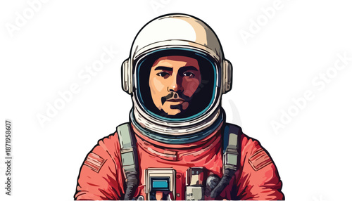 Astronaut Portrait - Focused Man in Space Suit with Moustache.