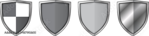 Gray and silver shields, 3D icon set.