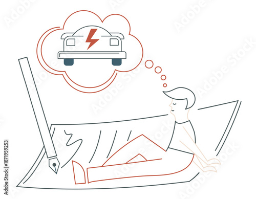 Man signing a car purchase contract — minimalist line art illustration