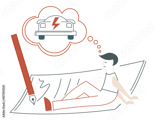 Man signing a car purchase contract — minimalist line art illustration