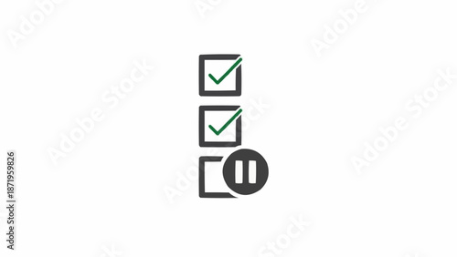 Checkmarks and pause button icons.