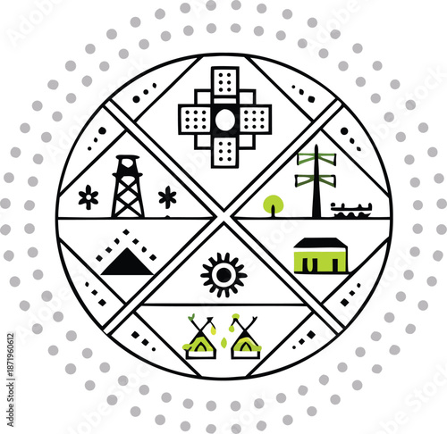 Retro arcade game elements on black background