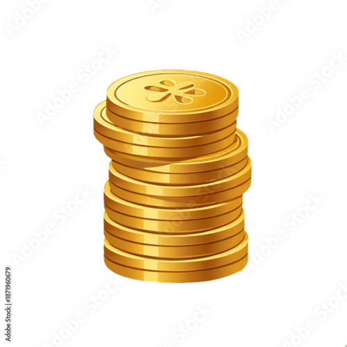 flat icon of stacked chinese lucky coins with square holes, gold color palette, minimal flat vector style, isolated on plain background