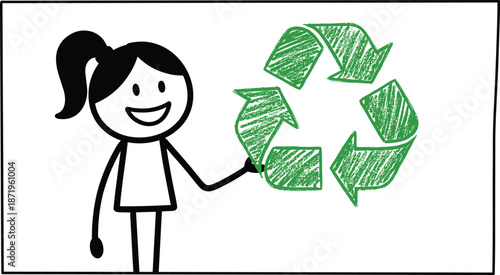 Child holding hand drawn recycling symbol illustration promoting environmental awareness sustainability eco friendly education and green lifestyle concept