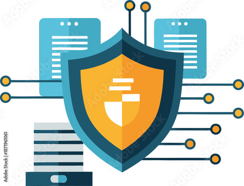 Cyber Security and Global Data Protection Concept: Secure Shield Guarding Digital Servers and Network Information Technology