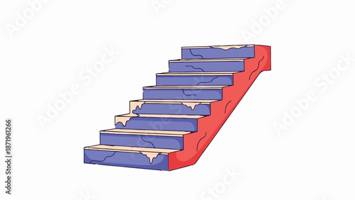 A cartoonish representation of weathered, multi-tiered stairs, rendered in bold colors and simple lines