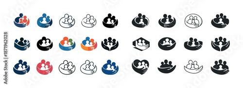 Diverse family icons set in various styles and colors