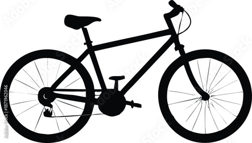 a black silhouette of a mountain bike with visible wheels and frame details
