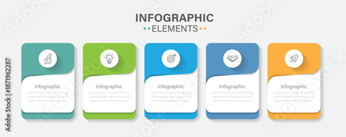 Business data visualization. 5 step timeline infographic icons designed for abstract background template.
