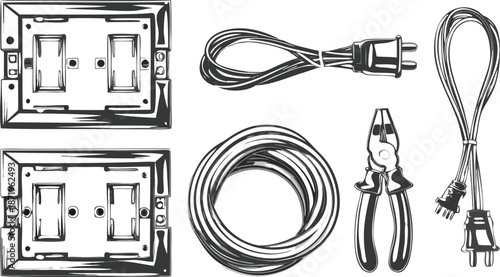Electrical components on black background