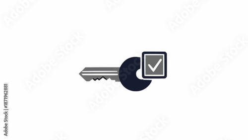 Key with Checkmark Icon Symbol.