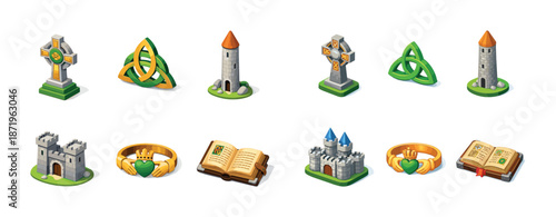 Celtic symbols and medieval icons: towers, castles, rings, and books